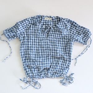 Madewell blue picnic blouse with tie